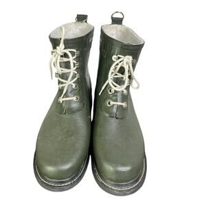 ILse Jacobsen Hornbaek Rain Boots Rubber Womens 41 Army Green Lace-Up Waterproof